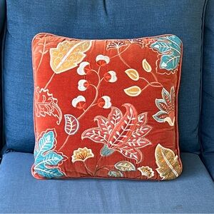 BHG World Market Orange Velvet Decorative Floral Embroidered Throw Pillow